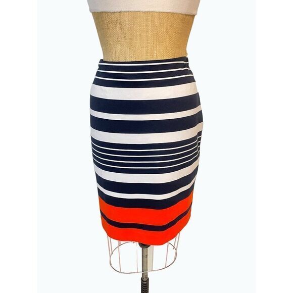 Michael Kors Navy White and Melon Striped Pencil Skirt 14 - Picture 2 of 5